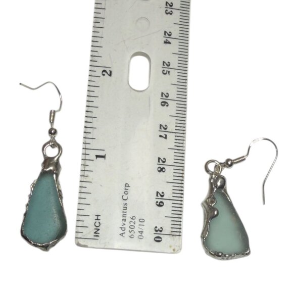 Handmade Sea Glass Earrings With Artisan Silver Blend Cabochons & 925 Hooks - Picture 7 of 13
